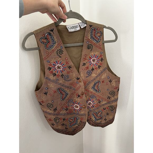 Vintage Garbo Petite Woven Embroidered Boho Western Jute Hemp Vest Hippie PM - Picture 7 of 7